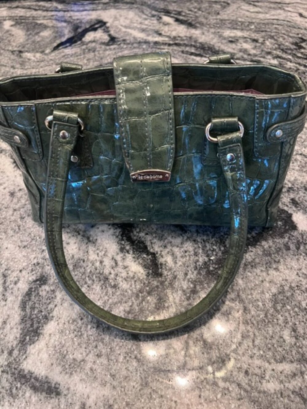 Vintage LIZ CLAIBORNE green‎ crocodile-embossed faux leather satchel handbag